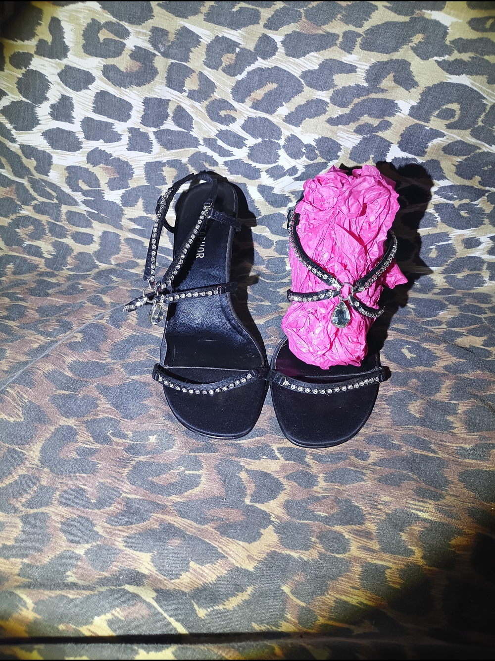 Metaphor Glitterbug Black Rhinestone Strappy High Heels Size 6.5M